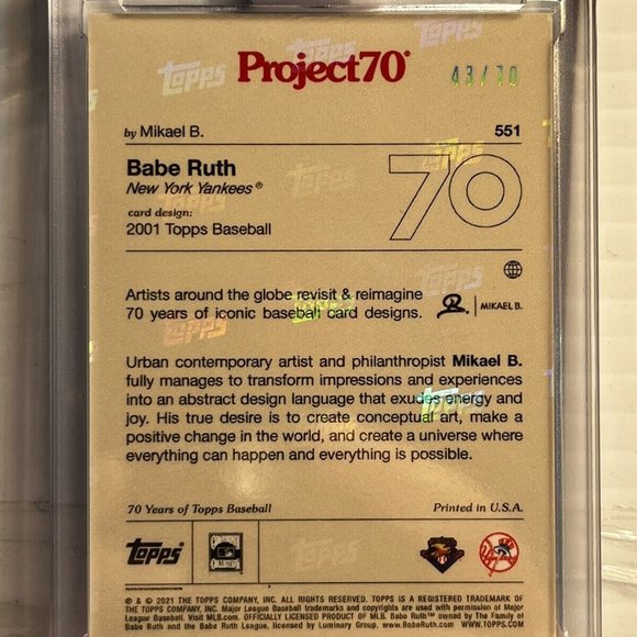 New! 2021 Cased Topps Project 70 Card #551 - Babe Ruth FOIL #43/70 Yankees MLB - Picture 2 of 2